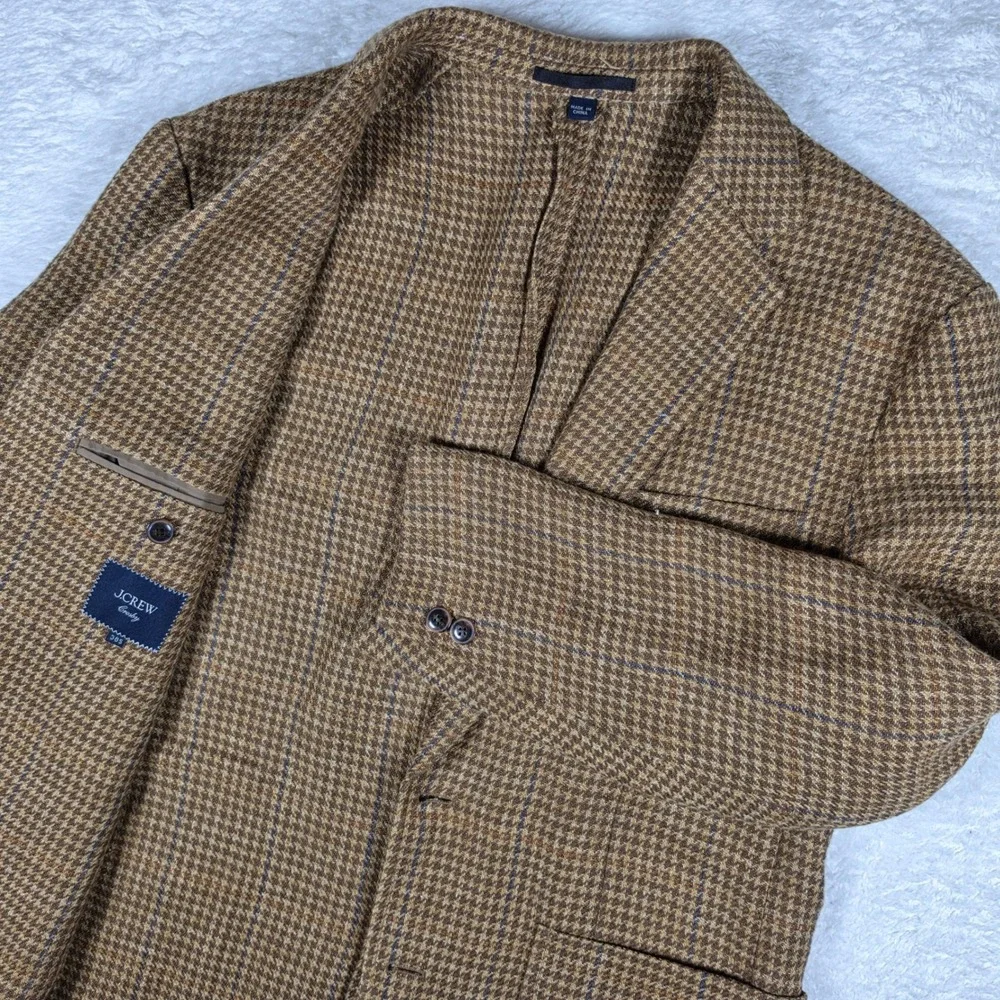 NEW J.Crew Crosby Men 38S Beige Linen Houndstooth L/S Button Up Blazer BV110